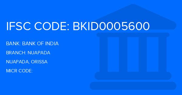 Bank Of India (BOI) Nuapada Branch IFSC Code