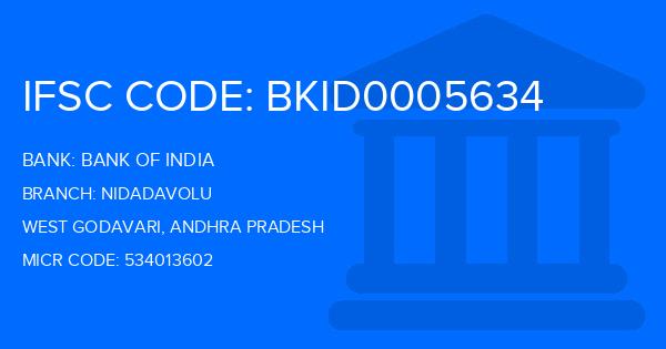 Bank Of India (BOI) Nidadavolu Branch IFSC Code