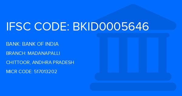 Bank Of India (BOI) Madanapalli Branch IFSC Code