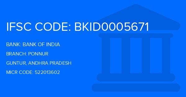 Bank Of India (BOI) Ponnur Branch IFSC Code