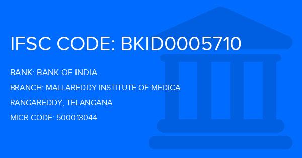 Bank Of India (BOI) Mallareddy Institute Of Medica Branch IFSC Code