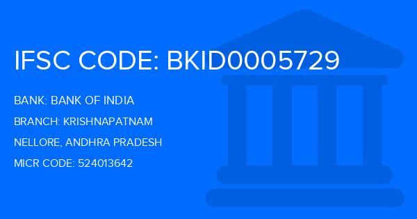Bank Of India (BOI) Krishnapatnam Branch IFSC Code