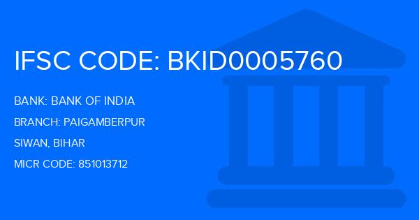 Bank Of India (BOI) Paigamberpur Branch IFSC Code