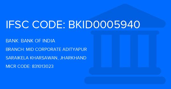 Bank Of India (BOI) Mid Corporate Adityapur Branch IFSC Code