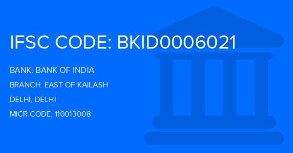 Bank Of India (BOI) East Of Kailash Branch IFSC Code