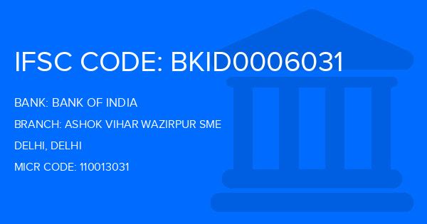 Bank Of India (BOI) Ashok Vihar Wazirpur Sme Branch IFSC Code