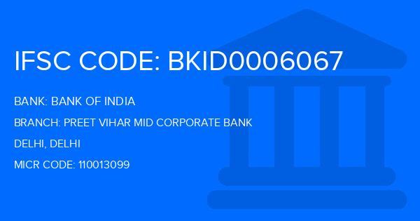 Bank Of India (BOI) Preet Vihar Mid Corporate Bank Branch IFSC Code