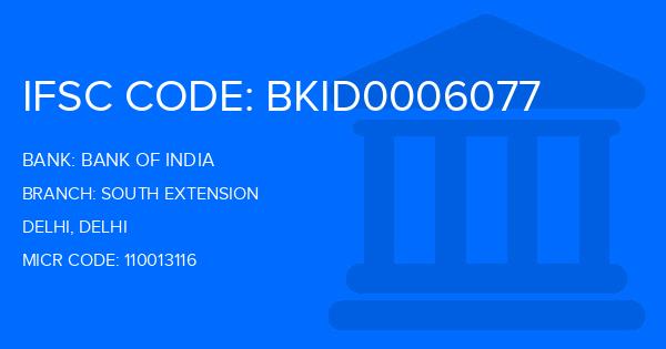 Bank Of India (BOI) South Extension Branch IFSC Code
