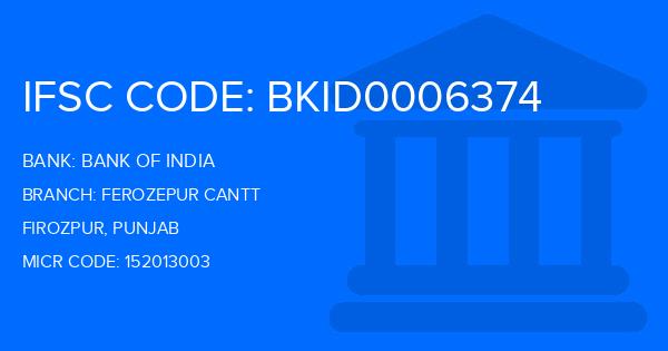 Bank Of India (BOI) Ferozepur Cantt Branch IFSC Code