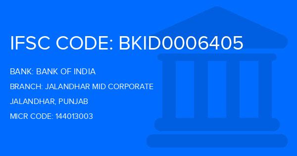 Bank Of India (BOI) Jalandhar Mid Corporate Branch IFSC Code