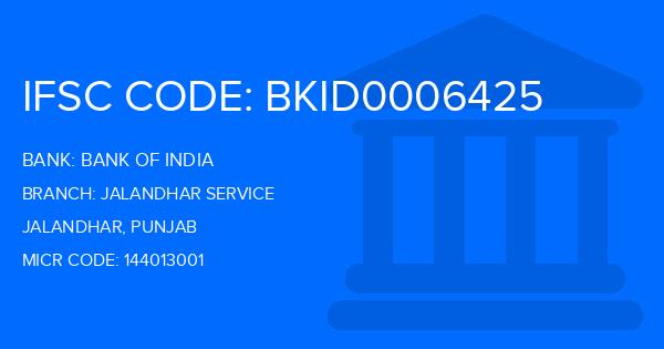Bank Of India (BOI) Jalandhar Service Branch IFSC Code