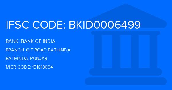 Bank Of India (BOI) G T Road Bathinda Branch IFSC Code