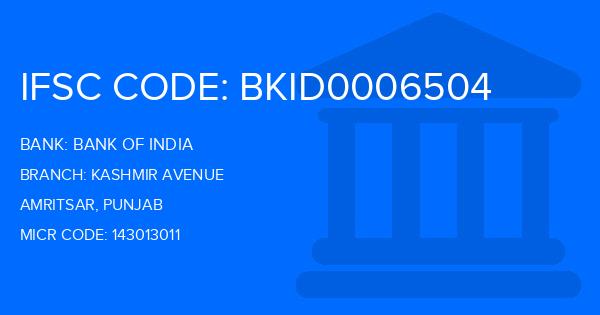 Bank Of India (BOI) Kashmir Avenue Branch IFSC Code