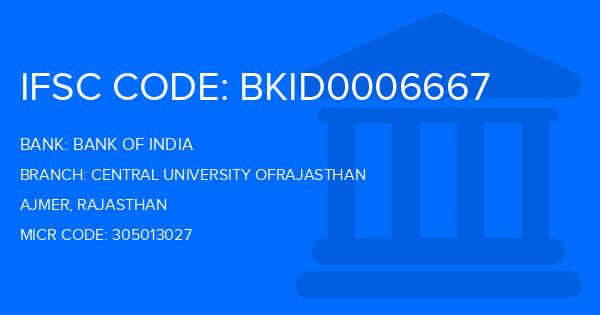 Bank Of India (BOI) Central University Ofrajasthan Branch IFSC Code