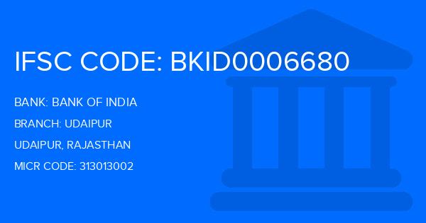 Bank Of India (BOI) Udaipur Branch IFSC Code