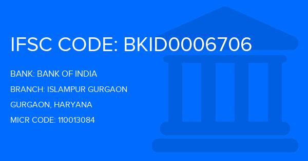 Bank Of India (BOI) Islampur Gurgaon Branch IFSC Code