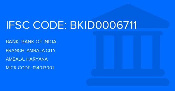 Bank Of India (BOI) Ambala City Branch IFSC Code