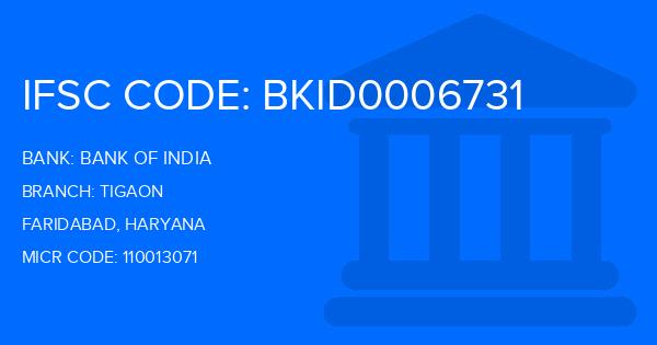 Bank Of India (BOI) Tigaon Branch IFSC Code