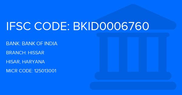 Bank Of India (BOI) Hissar Branch IFSC Code