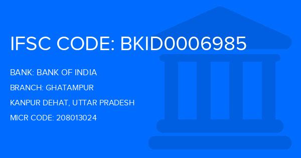 Bank Of India (BOI) Ghatampur Branch IFSC Code