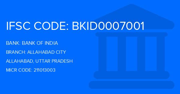 Bank Of India (BOI) Allahabad City Branch IFSC Code