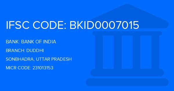 Bank Of India (BOI) Duddhi Branch IFSC Code
