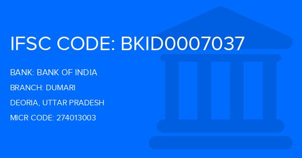 Bank Of India (BOI) Dumari Branch IFSC Code