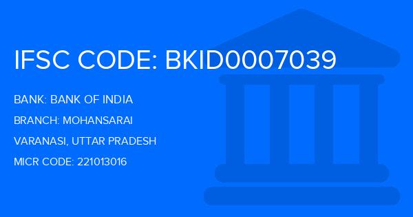 Bank Of India (BOI) Mohansarai Branch IFSC Code