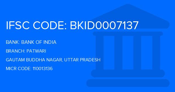 Bank Of India (BOI) Patwari Branch IFSC Code
