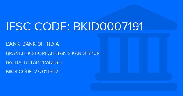 Bank Of India (BOI) Kishorechetan Sikanderpur Branch IFSC Code