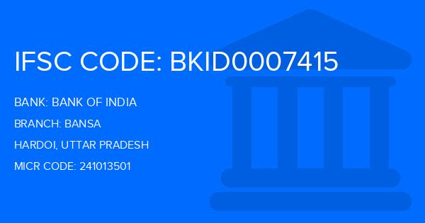 Bank Of India (BOI) Bansa Branch IFSC Code