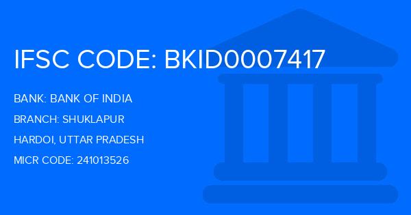 Bank Of India (BOI) Shuklapur Branch IFSC Code