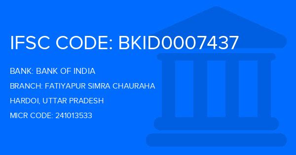Bank Of India (BOI) Fatiyapur Simra Chauraha Branch IFSC Code