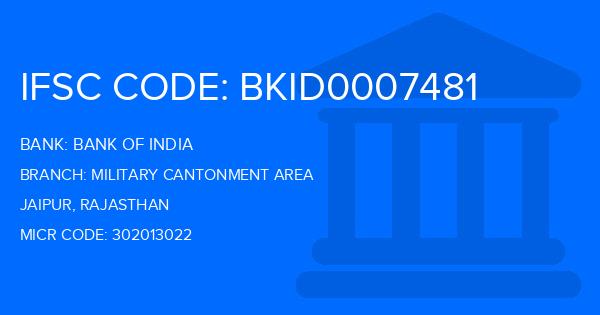 Bank Of India (BOI) Military Cantonment Area Branch IFSC Code