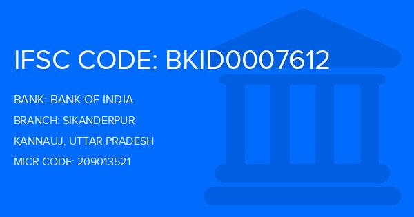 Bank Of India (BOI) Sikanderpur Branch IFSC Code