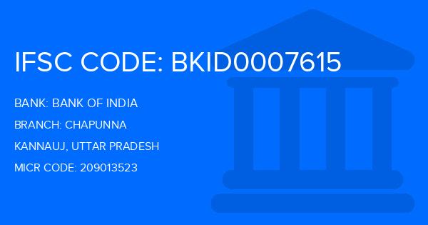 Bank Of India (BOI) Chapunna Branch IFSC Code