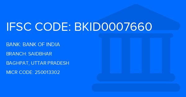 Bank Of India (BOI) Saidbhar Branch IFSC Code