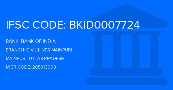 Bank Of India (BOI) Civil Lines Mainpuri Branch IFSC Code