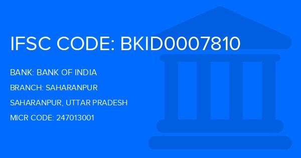 Bank Of India (BOI) Saharanpur Branch IFSC Code