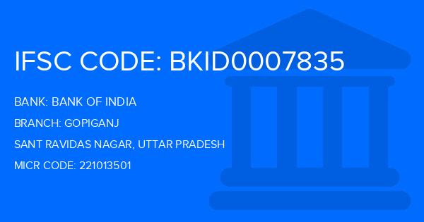 Bank Of India (BOI) Gopiganj Branch IFSC Code