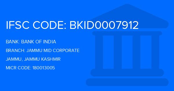 Bank Of India (BOI) Jammu Mid Corporate Branch IFSC Code