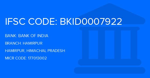 Bank Of India (BOI) Hamirpur Branch IFSC Code