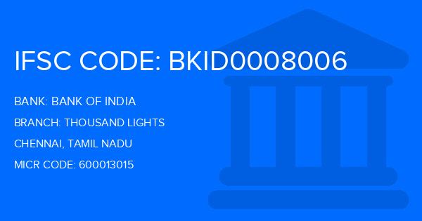 Bank Of India (BOI) Thousand Lights Branch IFSC Code