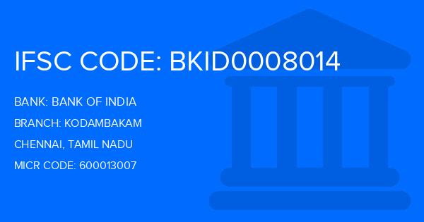 Bank Of India (BOI) Kodambakam Branch IFSC Code