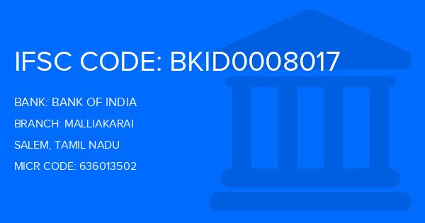 Bank Of India (BOI) Malliakarai Branch IFSC Code