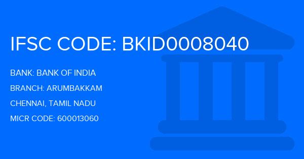 Bank Of India (BOI) Arumbakkam Branch IFSC Code