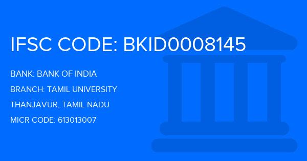 Bank Of India (BOI) Tamil University Branch IFSC Code