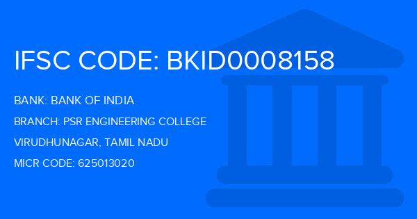 Bank Of India (BOI) Psr Engineering College Branch IFSC Code