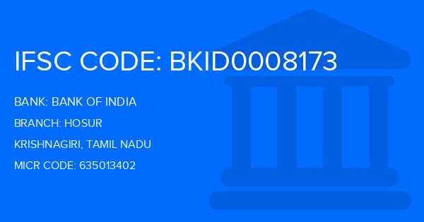Bank Of India (BOI) Hosur Branch IFSC Code
