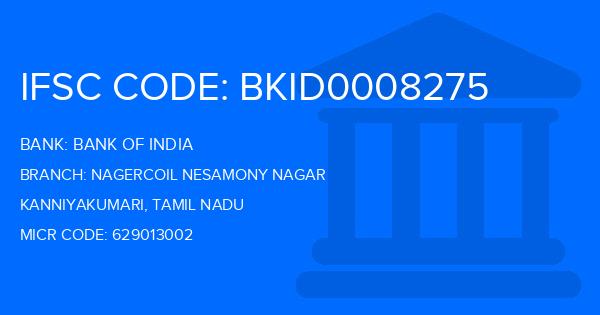 Bank Of India (BOI) Nagercoil Nesamony Nagar Branch IFSC Code